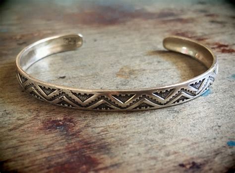 Sterling Silver Bracelet Native American Cuff Bracelet Women Stamped