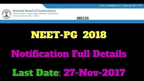 Neet Pg 2018 Exam Date Eligibilityfeeonline Application Nbe Website