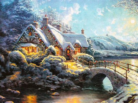 Christmas Moonlight By Thomas Kinkade 18x24 Signed And