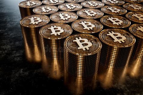 3d Rendering Of Close Up Of Metal Bitcoin Cryptocurrency Coins