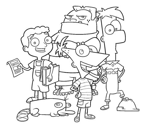 Páginas para colorir Phineas e Ferb na escola Páginas para colorir
