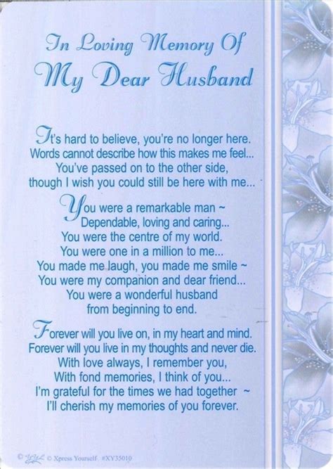 Details About Memorial Grave Card IN LOVING MEMORY OF MY DEAR HUSBAND Sentimental Poem Message