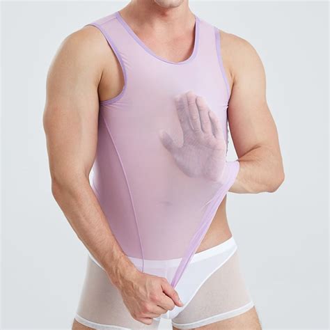 Sexy Men Undershirts Mesh Transparent Breathable Muscle Shapers