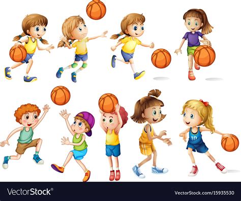 Girls And Boys Playing Basketball Royalty Free Vector Image