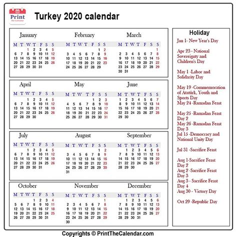 Turkey Holidays 2020 2020 Calendar With Turkey Holidays