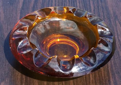 Vintage Mid Century Amber Glass Ashtray 2190 Amber Glass Ashtray Vintage
