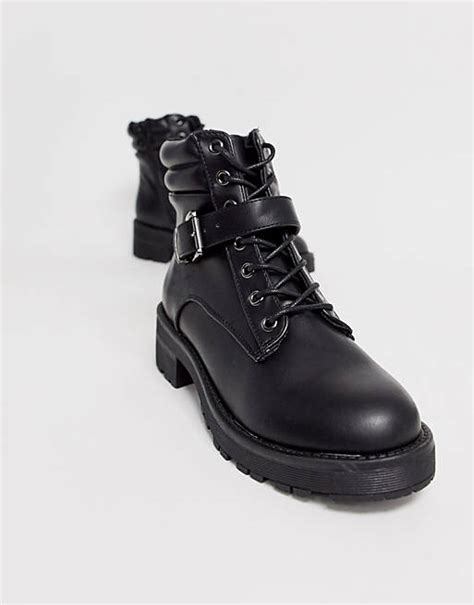 new look flat hiker boots in black asos