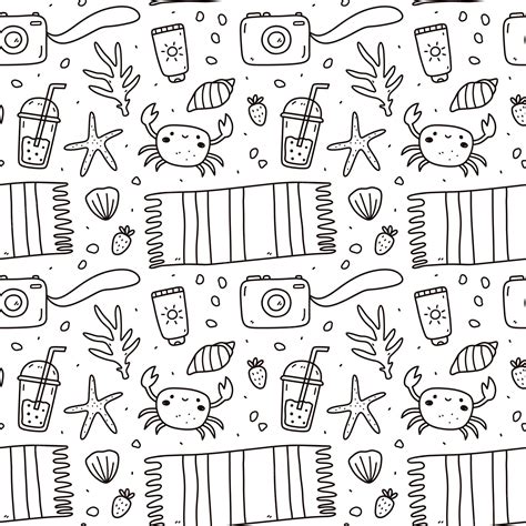 Premium Vector Cute Seamless Pattern With Summer Doodle Beach Towel