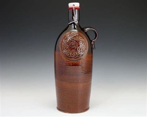 64 Oz Beer Growler Handmade From Ceramic Stoneware Clay With Celtic