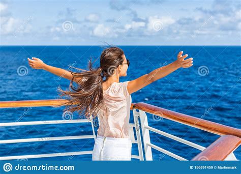 Cruise Ship Vacation Woman Enjoying Travel Vacation Having Fun At Sea