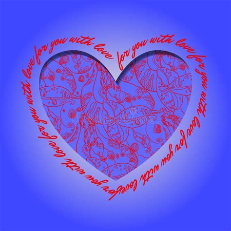 Love Card Deep Blue Red Heart Design With Abstract Pattern Stock