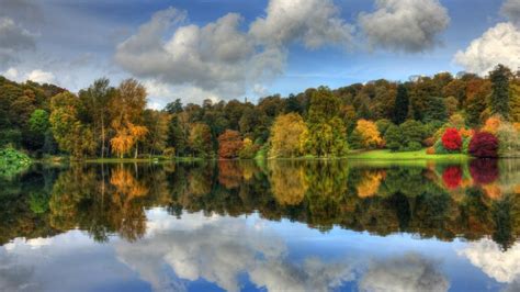 🥇 Water Clouds Nature Trees Autumn Forests Lakes Reflections Wallpaper
