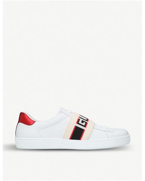 Gucci Mens New Ace Stripe Leather Trainers In White For Men Lyst