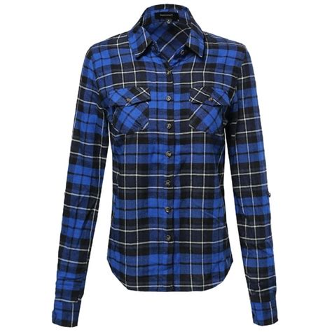 Fashionoutfit Fashionoutfit Women S Flannel Plaid Checker Roll Up Sleeves Button Down Shirt