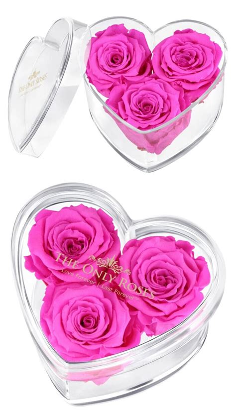 Hot Pink Preserved Rose Acrylic Rose Heart Box In 2020 Heart Box