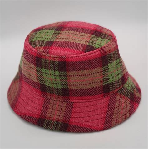 Ladies Irish Tweed Bucket Hat Round Hat Red Pinkgreen Tartan