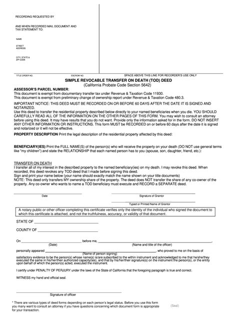 Transfer On Death Deed Form Fill Online Printable Fillable Blank