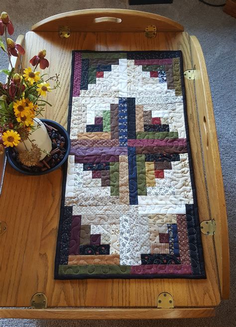 Log Cabin Quilted Table Runner Quilted Table Runner Quilted Etsy