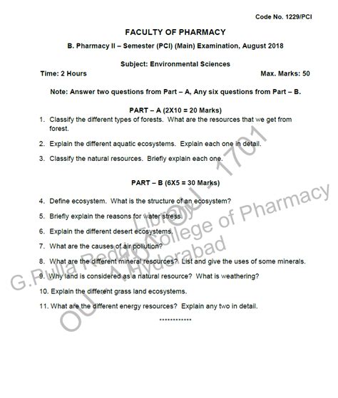 Osmania University B Pharmacy II Semester PCI Main Subject