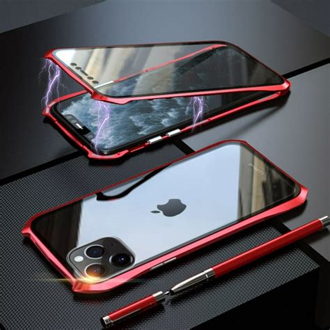 Case For Iphone 11 Magnetic Metal Bumper Back And Front Glass Case Cover