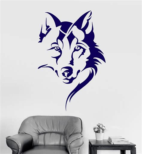 Details About Vinyl Wall Decal Wolf Head Animal Tribal Art Room Decor