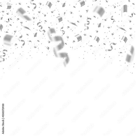 Falling Silver Confetti On Transparent Background Many Flying Metallic