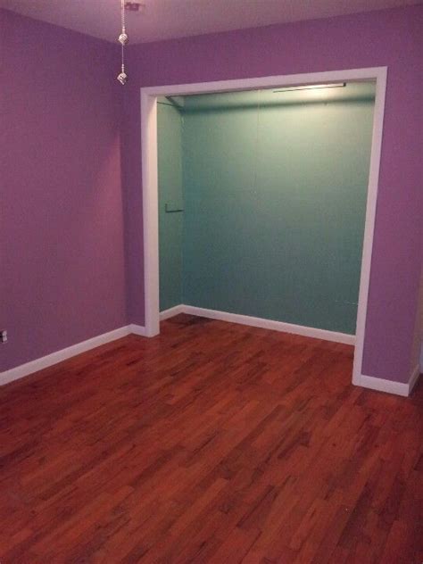 Purple seems to stir up strong emotions: Purple craft room, like the contrasting aqua colour too ...