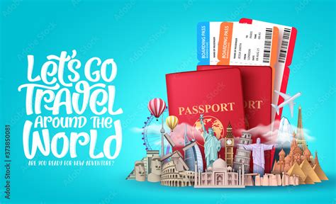 Lets Go Travel Around The World Vector Design Travel Passport And