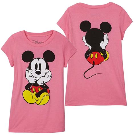 Mickey Mouse Front Back Print Youth Girls Pink Tshirt