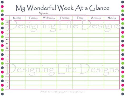 Week At A Glance Printable Sheet Pdf Now Available In New Colors And