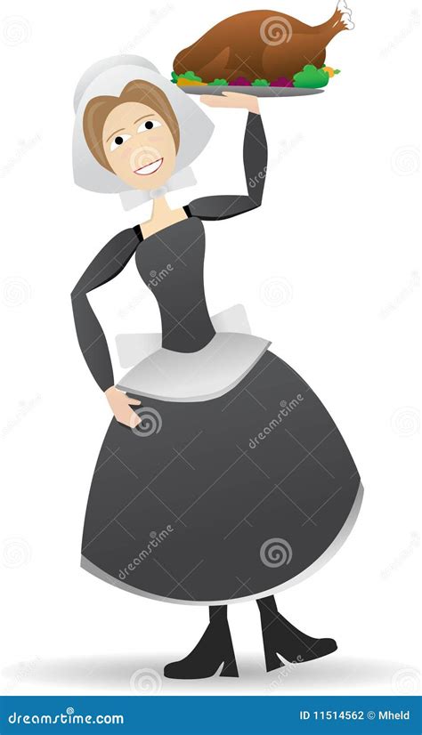 pilgrim woman carrying thanksgiving turkey stock vector illustration of smiling cartoon 11514562