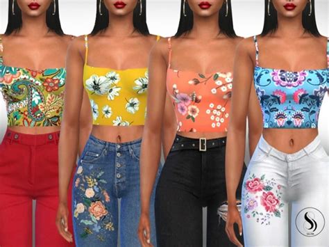 Female Casual Floral Tank Tops By Saliwa At Tsr Sims 4 Updates