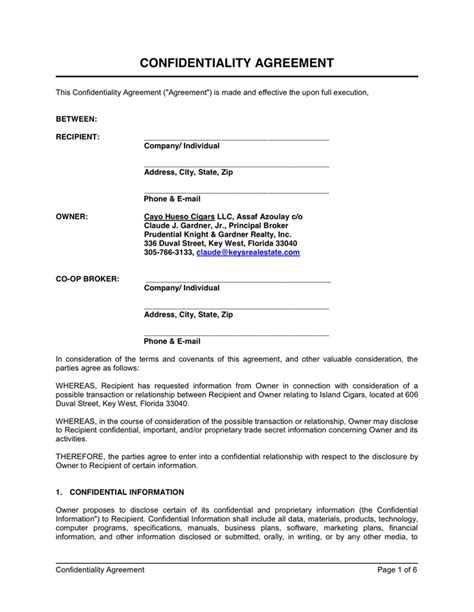 Confidentiality Agreement Sample In Word And Pdf Formats