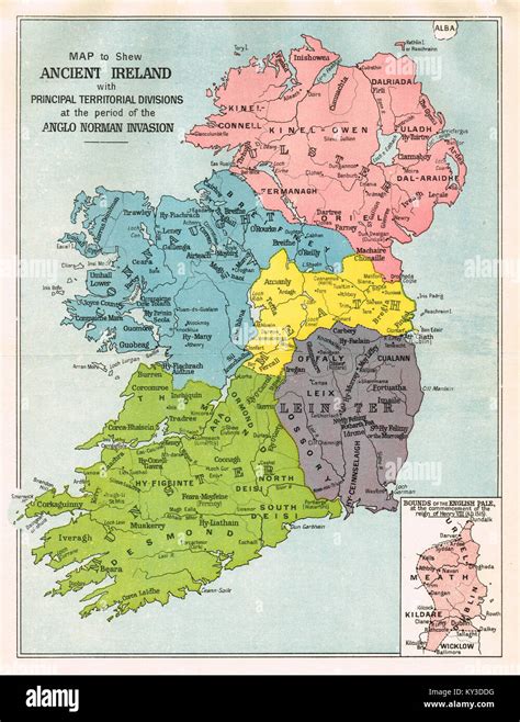 Map Of Ireland At The Period Of The Anglo Norman Invasion Stock Photo