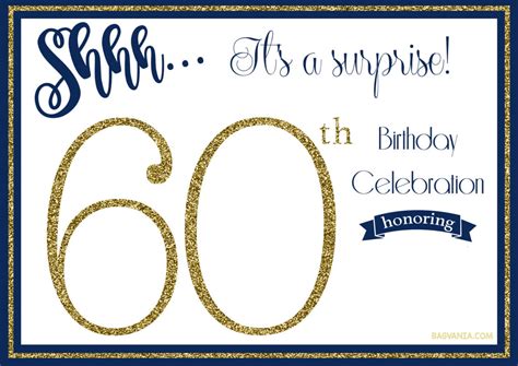 FREE Printable Golden Surprise 60th Birthday Invitation Template