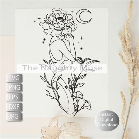 Line Art Woman Svg Floral Nude Line Art Svg Png Eps Etsy