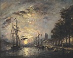 Johan Barthold Jongkind (Dutch, 1819-1891) , Clair de Lune sur un canal ...