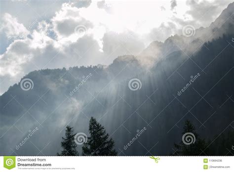 Sunrays Over Forested Mountain Ridge Stock Photo Image Of Paradiso