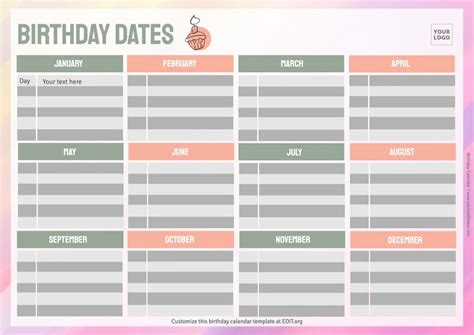Printable Birthday Calendar Templates Free Calendars And Calendar