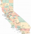Multi Color California Map with Counties, Capitals, and Major Cities