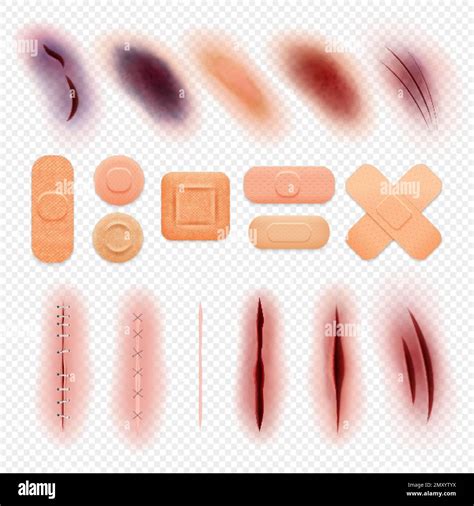 Wound Plasters Realistic Icon Set With Transparent Background And