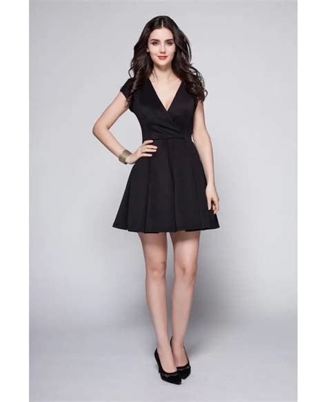 Little Black Vneck Short Sleeved Casual Party Dress Dk245 646