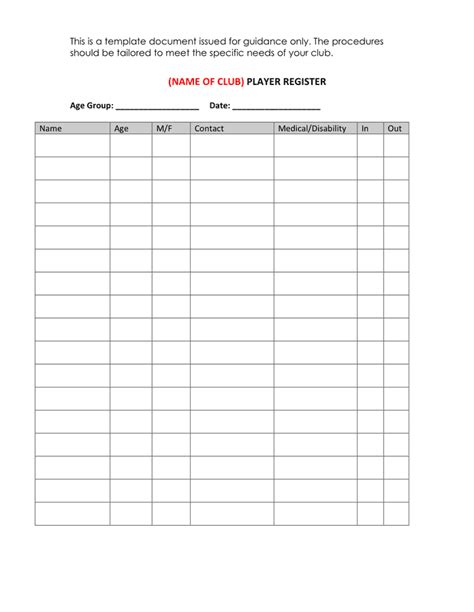 Attendance Register In Word And Pdf Formats