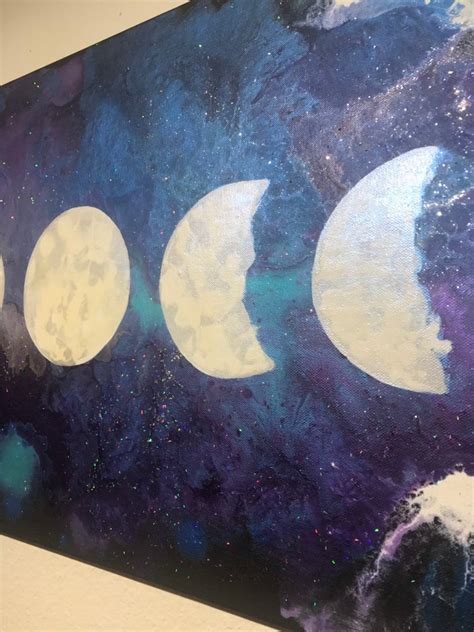Full Moon Phase Art Fluid Abstract Acrylic Canvas Painting Etsy