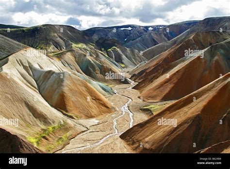 View Into A River Valley Of The Colourful Rhyolith Mountains Of