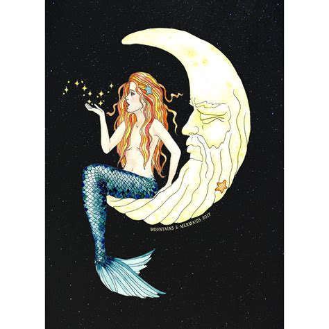 Mermaid In The Moon Art Print Mountains And Mermaids