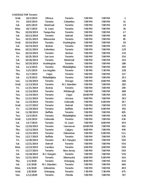 Toronto Maple Leafs 2019 20 Schedule Toronto Maple Leafs Sports