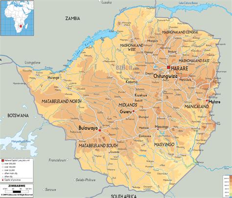 Physical Map Of Zimbabwe Ezilon Maps