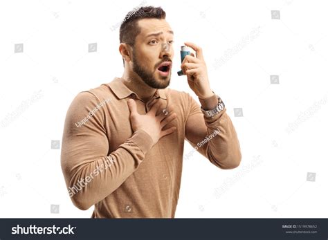 Young Man Breathing Difficulties Using Inhaler Stock Photo 1519978652