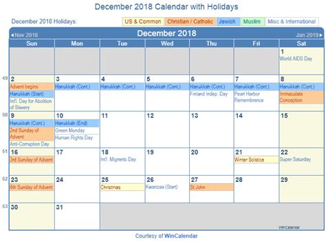 Print Friendly December 2018 Us Calendar For Printing